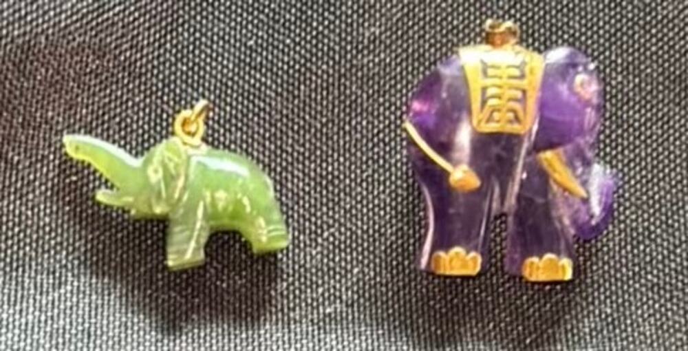 Vintage Purple Lavender Green Jade Elephant Pendant Pin Lot Bundle 2 Hand Carved